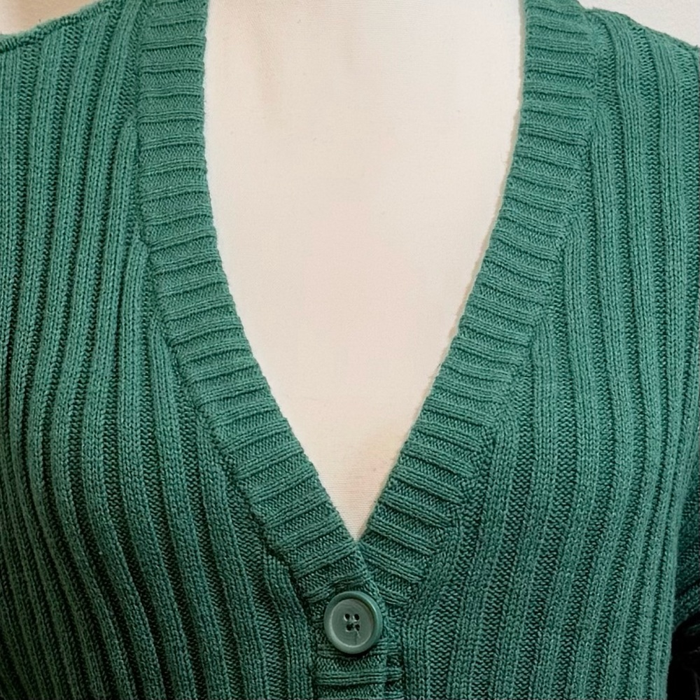 American Eagle Cropped Ribbed Cardigan Sweater – Green – Size Medium - Picture 5 of 7
